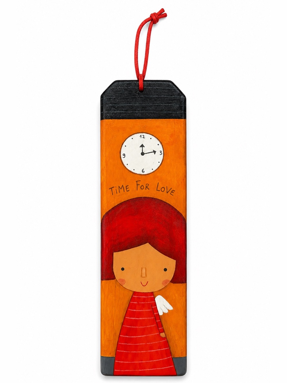 Hand-Painted Wooden “Time for Love” Hanging Decor – European Folk Art AngelDesig